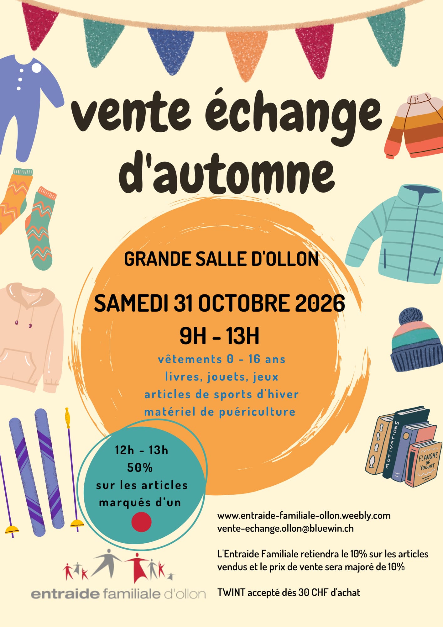 vente échange d'automne, samedi 31 octobre, grande salle d'ollon, de 9h à 13h