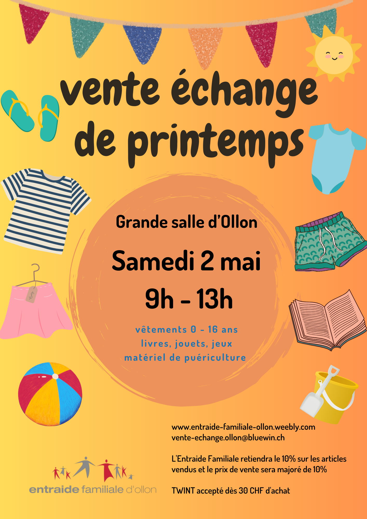 Vente échange de printemps, Grande salle d'Ollon - Samedi 2 mai, 9h-13h